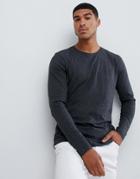Hugo Derol Long Sleeve Embroidered Logo T-shirt In Dark Gray - Gray