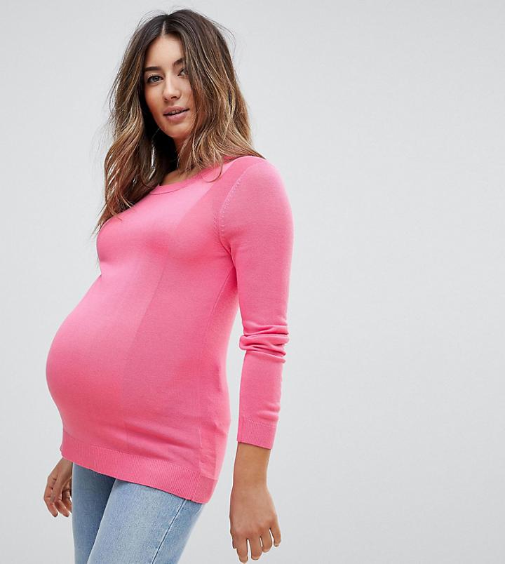 Asos Maternity Sweater With Crew And Panel Detail - Pink