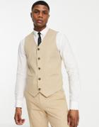 Asos Design Wedding Slim Vest In Stone Micro Texture-neutral
