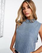 Vila Knitted Sleeveless Tank Top In Blue-blues