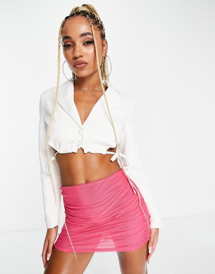 Unique21 Cropped Ruched Blazer In White - Part Of A Set