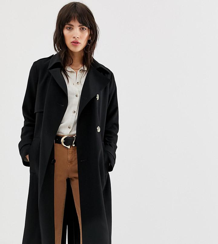 Mango Trench Coat With Horn Effect Buttons In Black - Black