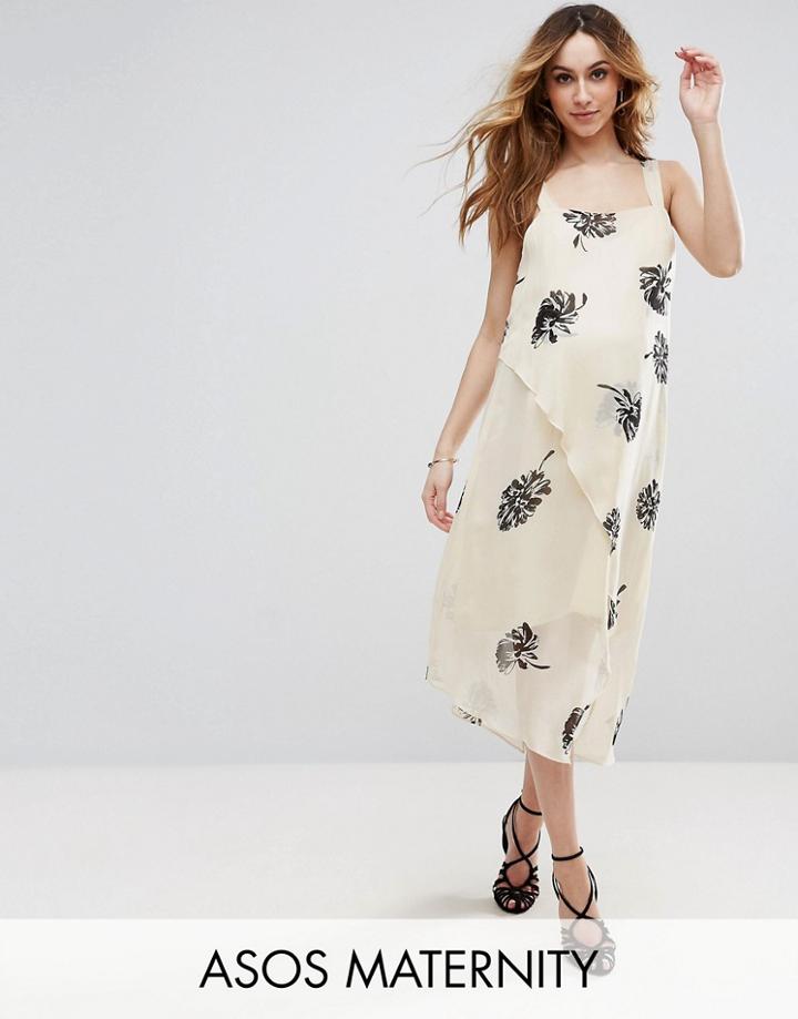 Asos Maternity Mono Floral Strap Cami Midi Dress - Multi