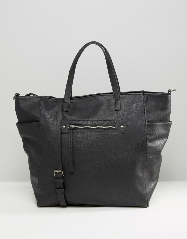 Pieces Zip Detail Tote Bag - Black