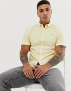 Farah Brewer Slim Fit Short Sleeve Oxford Shirt In Yellow - Yellow