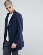 Selected Homme Funnel Neck Wool Mix Overcoat-navy