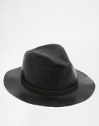 Asos Fedora Hat In Black Faux Leather - Black