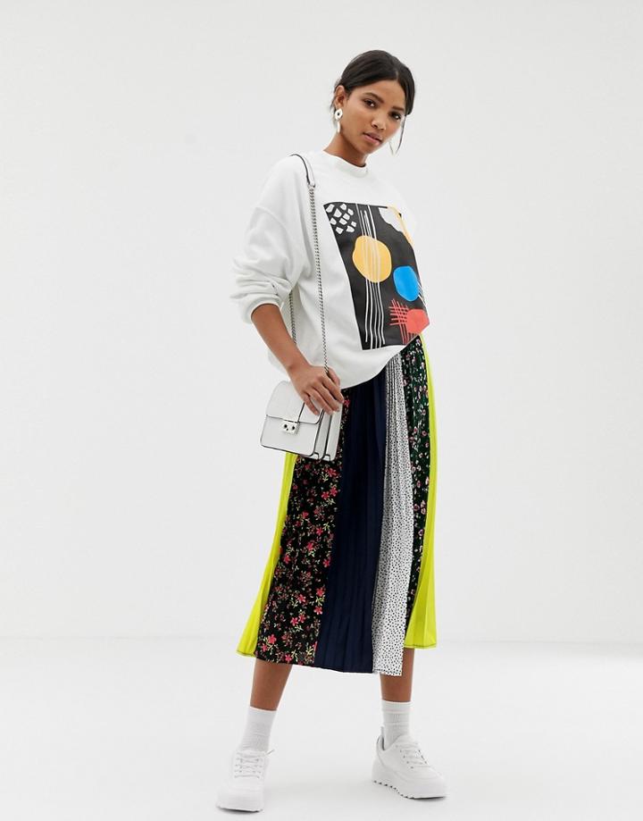 Ghospell Midaxi Pleated Skirt In Mixed Print - Multi