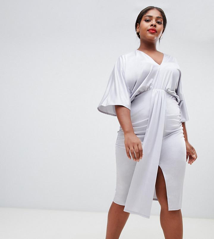 Asos Design Curve Exclusive Metallic Drape Midi Dress - Silver