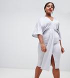 Asos Design Curve Exclusive Metallic Drape Midi Dress - Silver