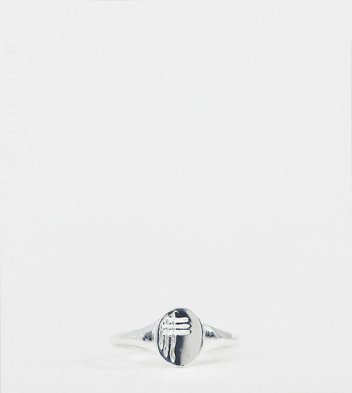 Asos Design Sterling Silver Signet Pinky Ring With Engraved Detail - Silver