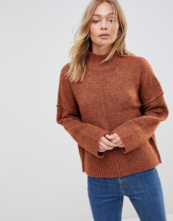 Only Babylou Wool Blend High Neck Knit Sweater - Copper