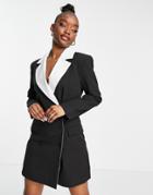 Unique21 Contrast Double Breasted Blazer Dress In Black & White