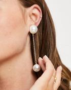 Asos Design Earrings With Fine Pearl Drop In Gold Tone