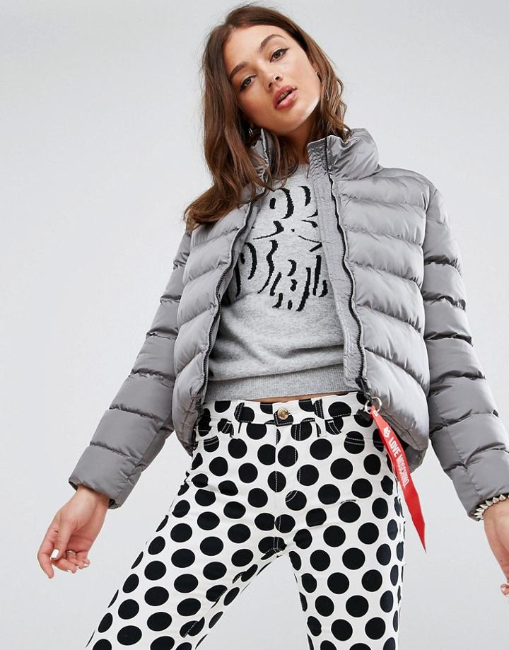 Love Moschino Tube Quilted Funnel Neck Jacket - Gray