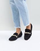Carvela Leighton Pearl Embellished Suede Loafers - Black