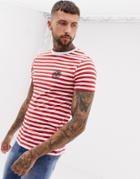 Asos Design Stripe T-shirt With Emblem Print - Multi