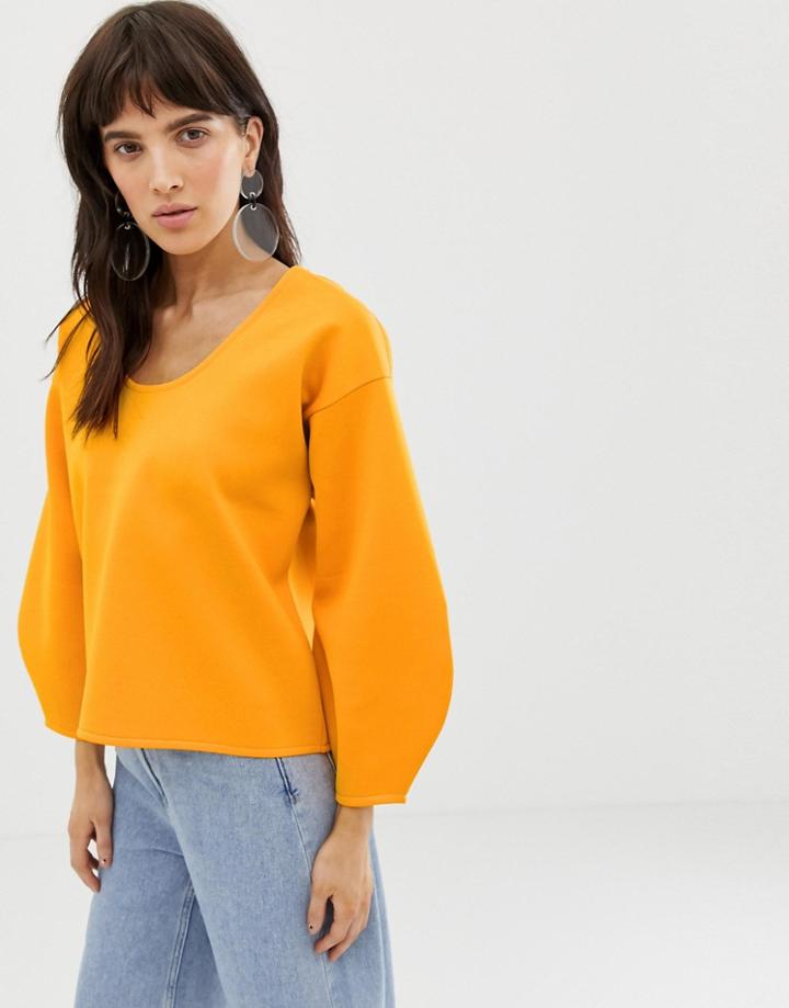 Asos White Scoop Neck Scuba Sweatshirt-orange