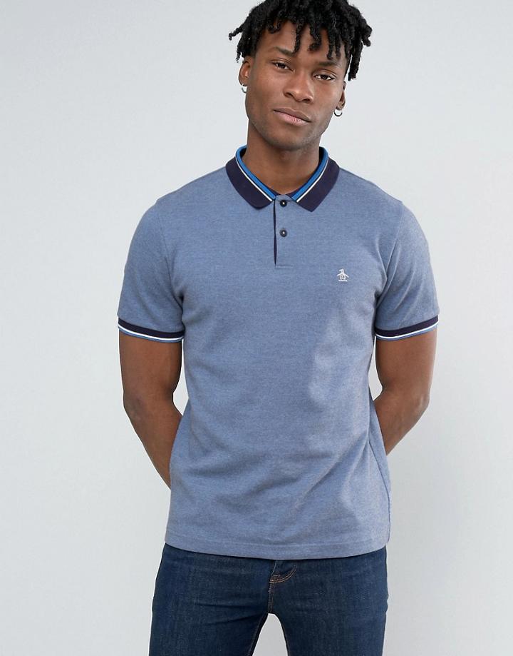 Original Penguin Pique Polo Birdseye Contrast Collar Slim Fit In Navy - Navy