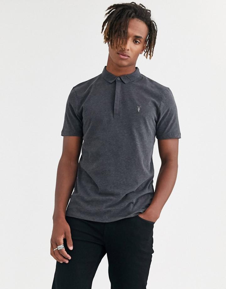 Allsaints Suspender Ramskull Logo Polo Shirt In Dark Gray