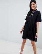 Asos Design Smock Polo Dress With Contrast Tipping - Black