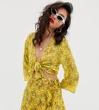 Na-kd Floral Print Tie Front Crop Top In Yellow - Yellow