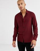 Asos Design Regular Fit Viscose Shirt In Burgundy-red