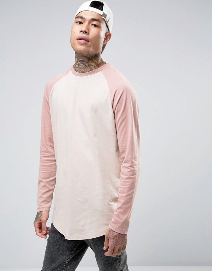 Asos Super Longline Long Sleeve T-shirt With Contrast Raglan And Curve