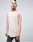 Asos Super Longline Long Sleeve T-shirt With Contrast Raglan And Curve