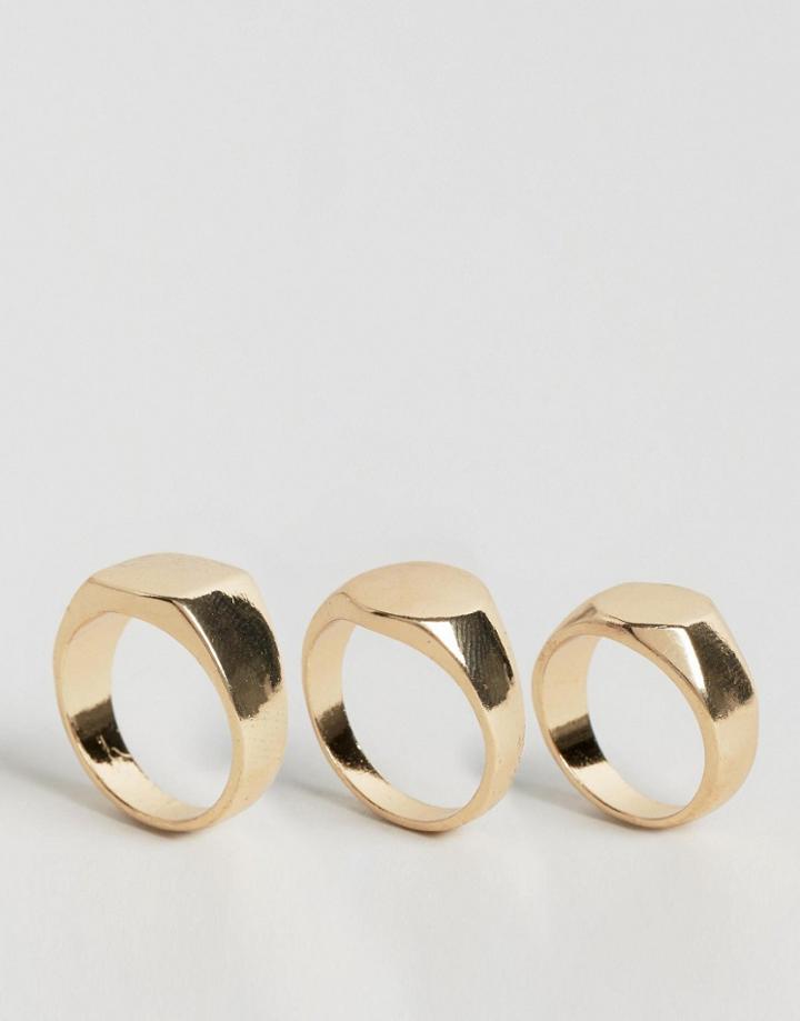 Asos Pack Of 3 Sovereign Rings - Gold