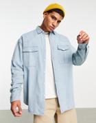 Asos Design Oversized Western Denim Shirt In Vintage Light Wash-blue