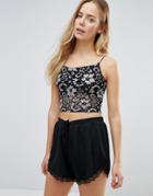 Daisy Street Floral Lace Crop Top - Black