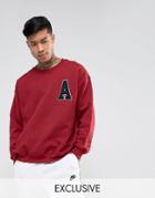 Reclaimed Vintage Inspired Oversized Varsity Sweatshirt In Burgundy - Red