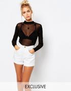 Lazy Oaf Fitted Sheer Mesh Top With Heart Flocking - Black