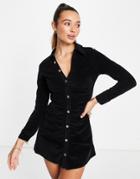 Asos Design Ruched Front Mini Dress In Black Denim Velvet