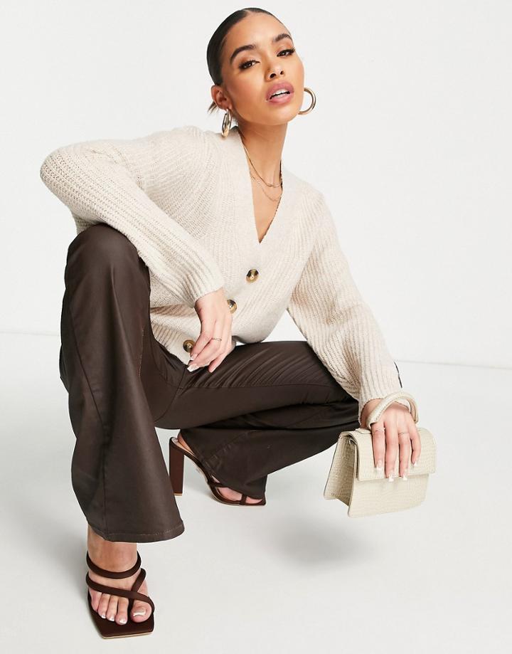Pull & Bear Button Front Cardigan In Cream-neutral