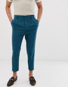 Asos Design Tapered Crop Smart Pants In Teal Cross Hatch - Green