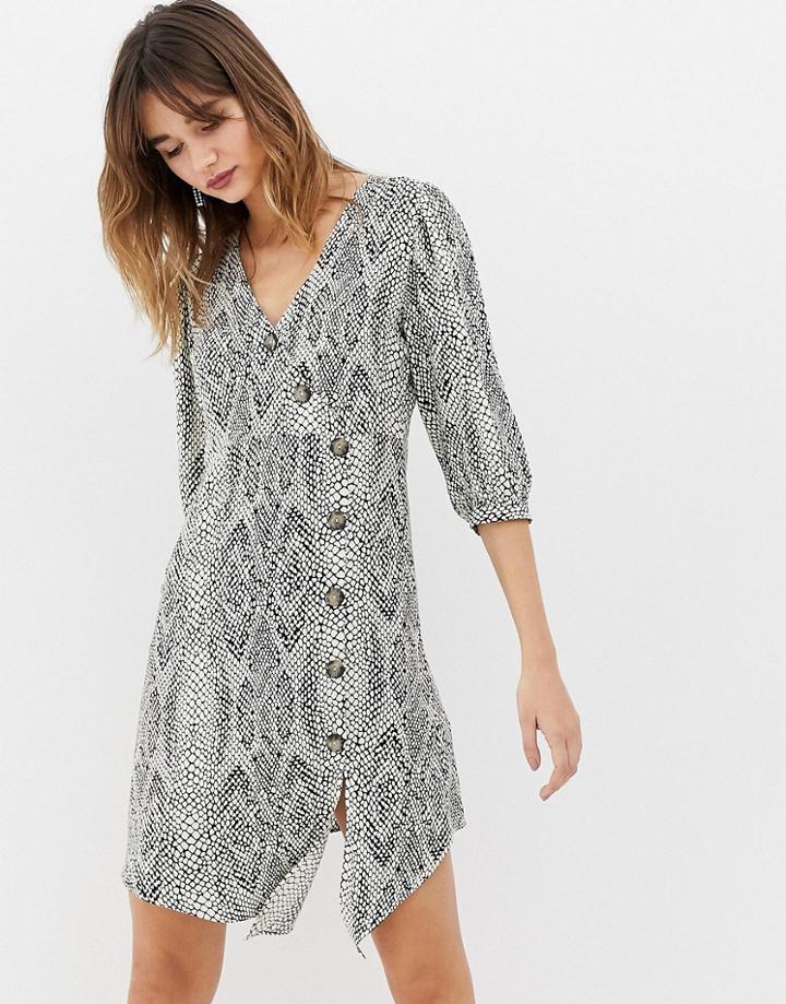 Stradivarius Button Wrap Snake Print Dress - Multi