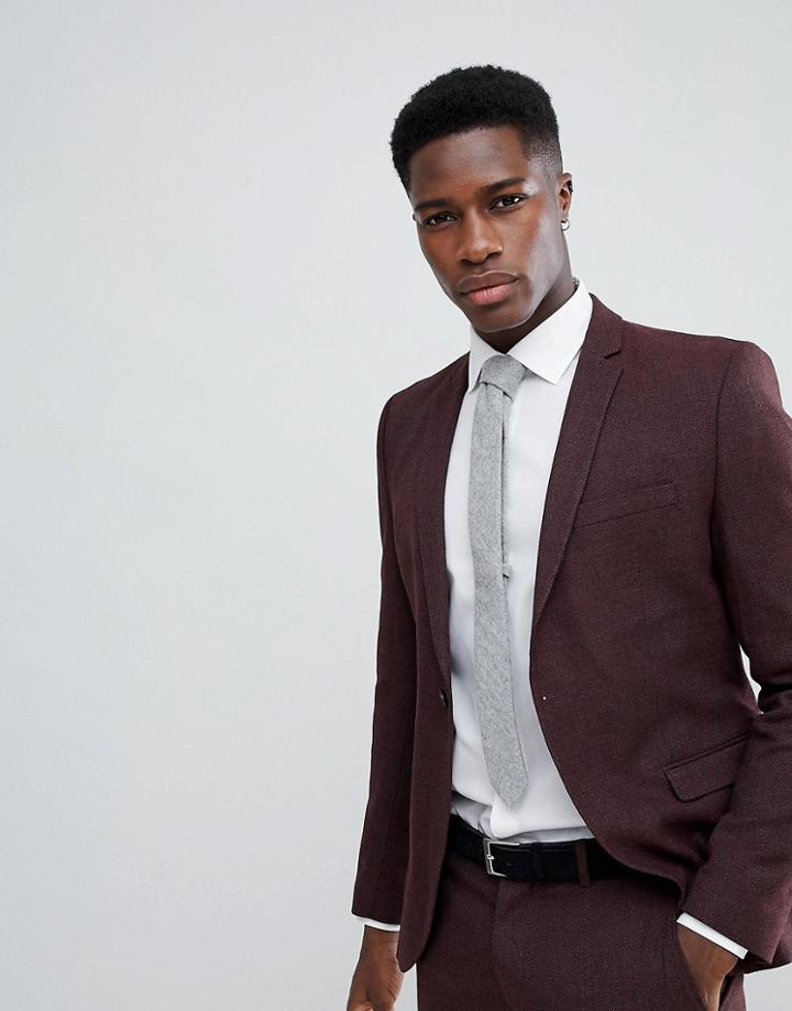 Selected Homme Skinny Suit Jacket In Twisted Yarn-red