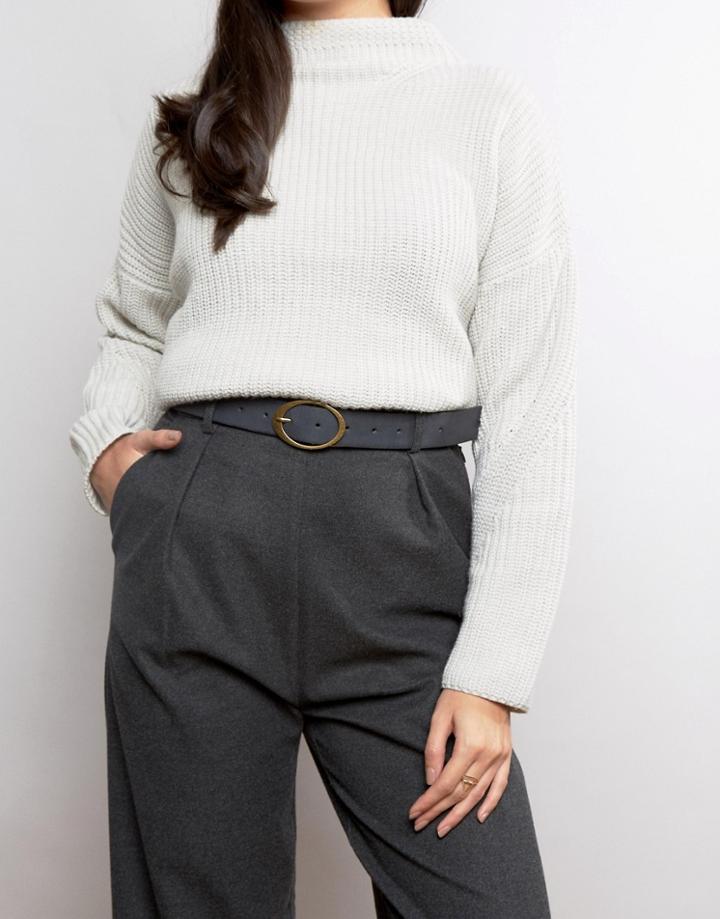 Asos Reversible Oval Buckle Waist And Hip Belt - Black
