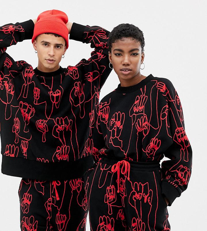 Collusion Unisex X Rene Matic Oversized Printed Sweatshirt In Black - Black