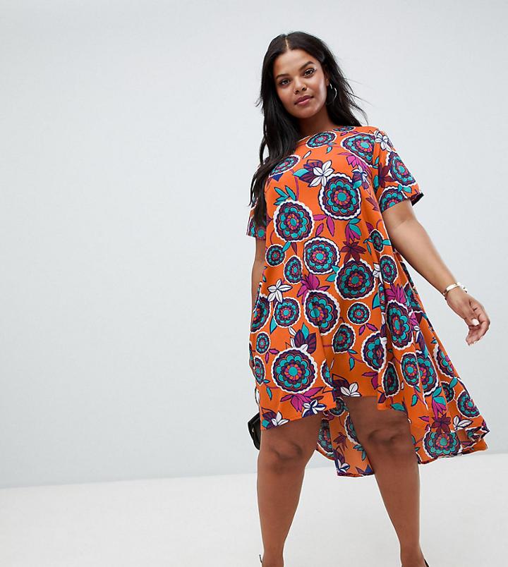 Ax Paris Plus Retro Print Swing Dress - Multi