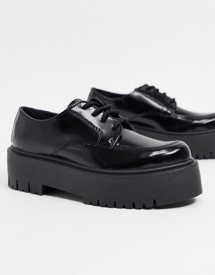 Topshop Platform Lace Up Loafers In Black