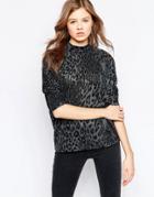 B.young Animal Print 3/4 Sleeve Top - Gray