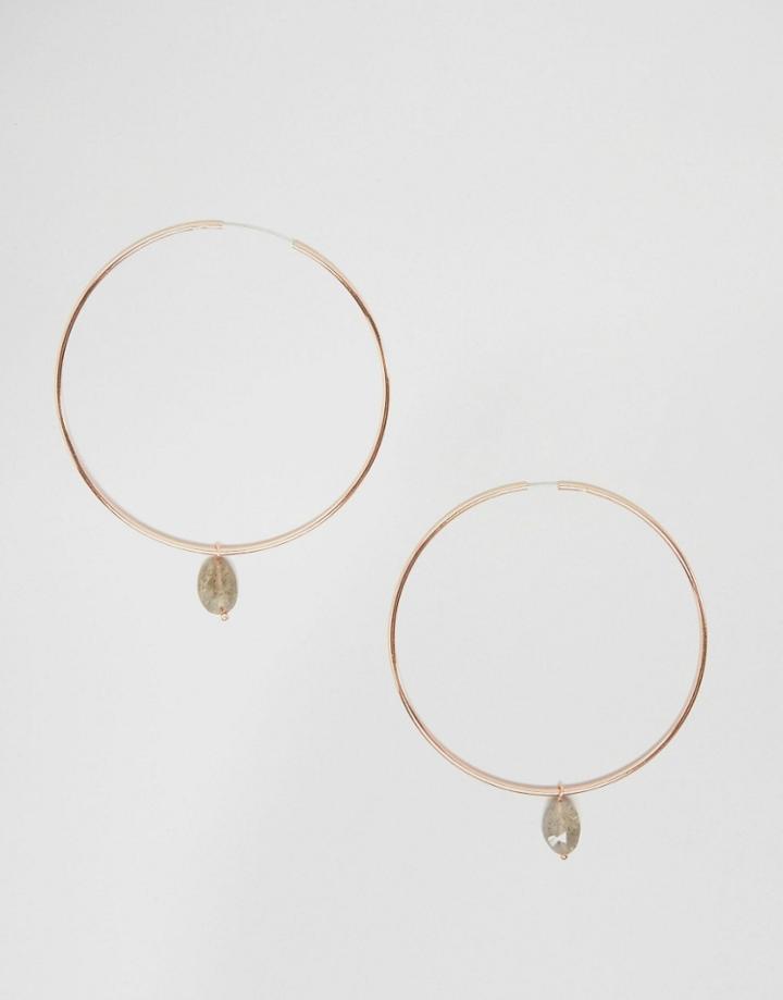 Orelia Single Stone Drop Large Hoop Earrings - Gold