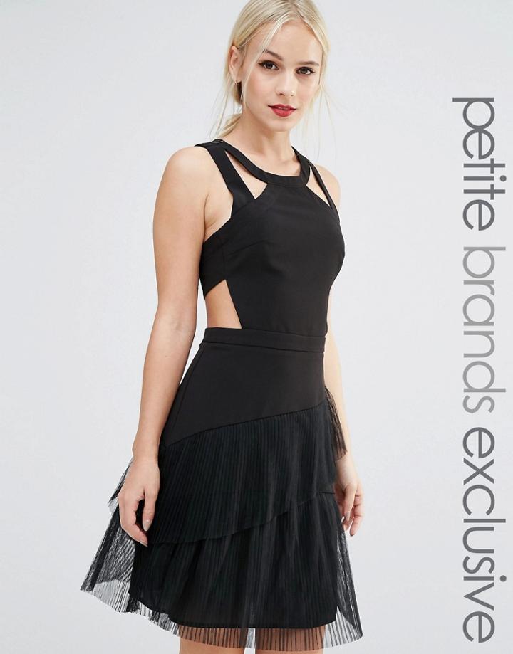 True Decadence Petite Strappy Ruffle Hem Skater Dress - Black