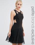 True Decadence Petite Strappy Ruffle Hem Skater Dress - Black