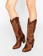 Frye Ilana Pull On Western Leather Heeled Knee Boots - Tan