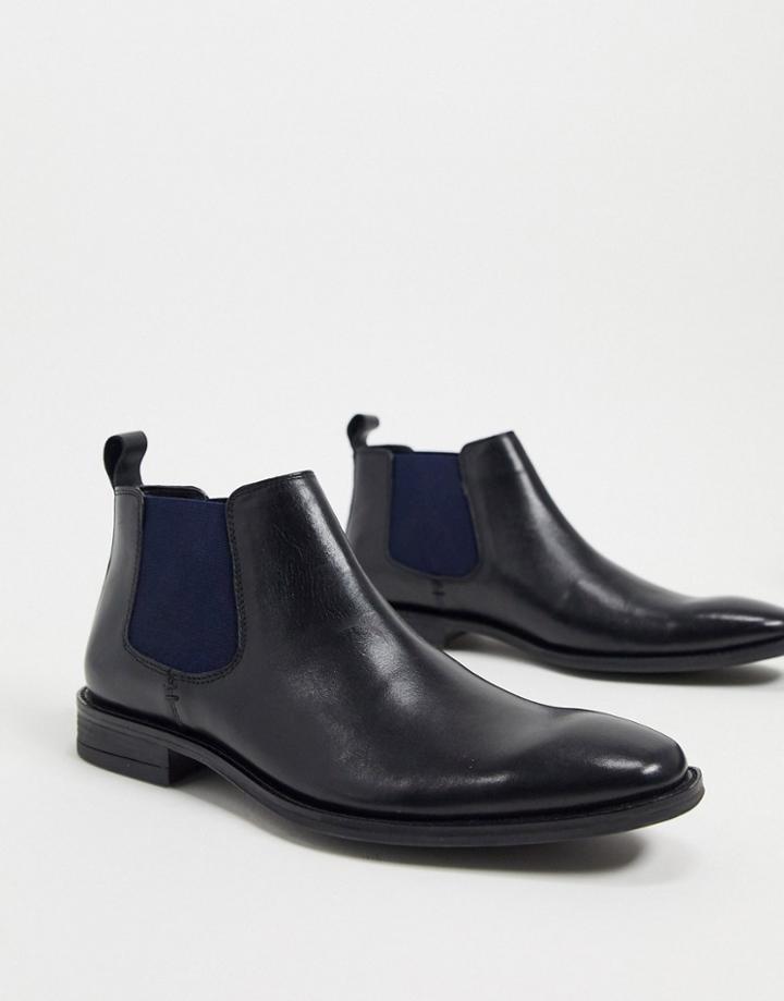 Silver Street Chelsea Boots With Contrast Gusset In Black Leather