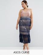 Asos Curve Lace Pencil Skirt With Pep Hem - Navy